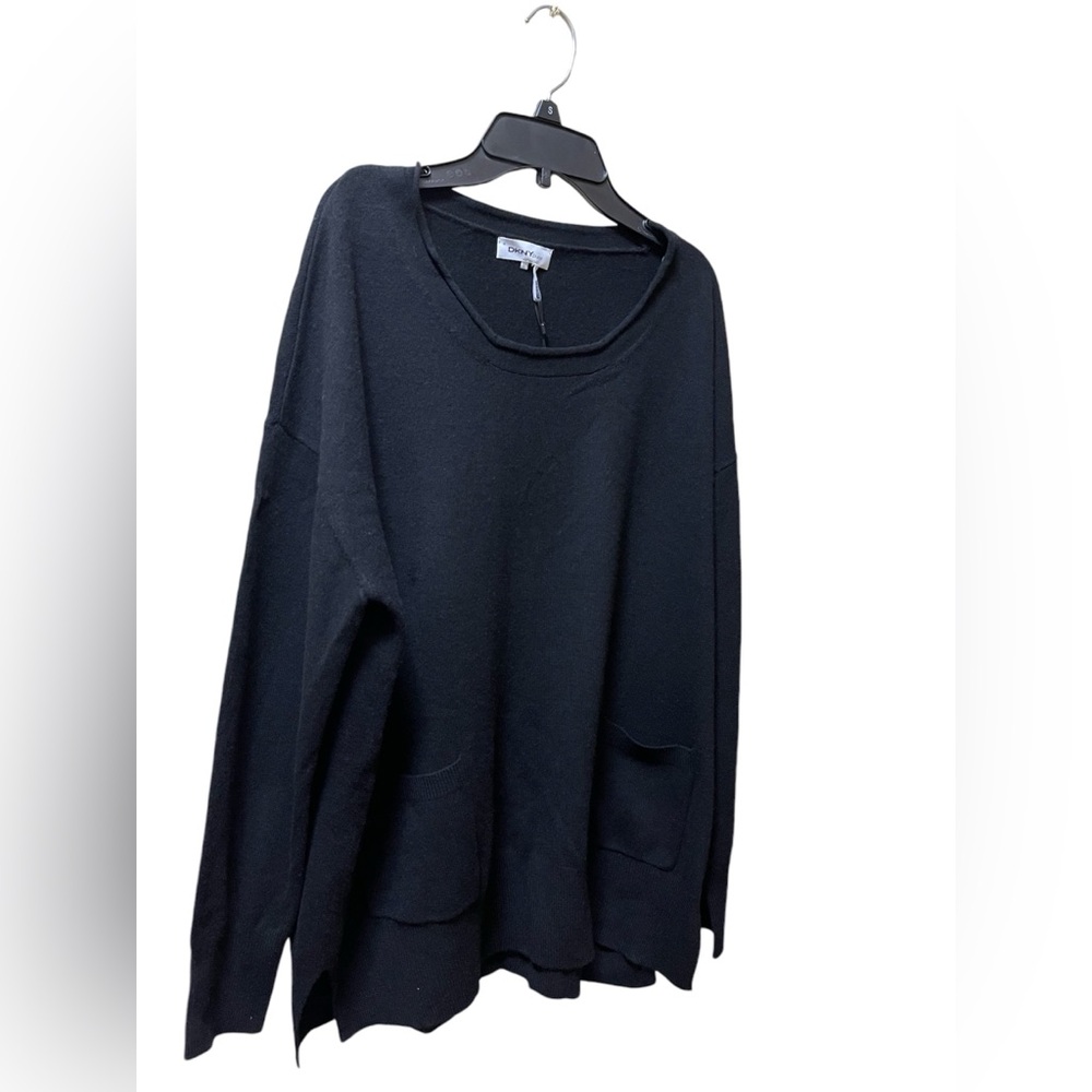 DKNY PURE WOOL/ CASHMERE SWEATER SCOOP NECK WOMEN LONG SLEEVE BLACK COLOR SIZE L